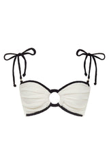 Cream (Black Binded) Terry Rib Tori Ties Bandeau Bikini Top