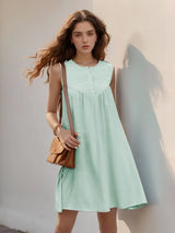 Perfee Button Round Neck Sleeveless Mini Dress