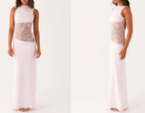 Slim lace satin patchwork - backless long dress
