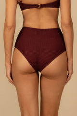 Maroon Crochet Added Coverage High Rise Bikini Bottom