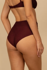 Maroon Crochet Added Coverage High Rise Bikini Bottom