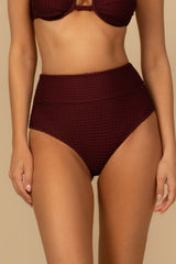 Maroon Crochet Added Coverage High Rise Bikini Bottom