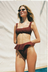 Maroon Crochet Tamarindo Ruffle Bikini Bottom