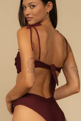 Maroon Crochet Tori Ties Bandeau Bikini Top