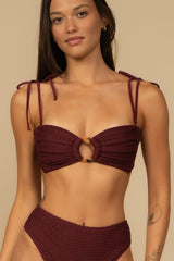 Maroon Crochet Tori Ties Bandeau Bikini Top