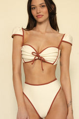Oat Terracotta Binded Cabana Bows Bikini Top
