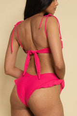 Raspberry Tori Ties Bandeau Bikini Top