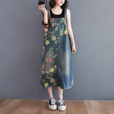 Floral Print Denim Overalls Women's Summer Clothing