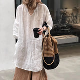 Cotton and Linen Blouse Pullover Tops Casual Shirts