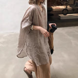 Cotton and Linen Blouse Pullover Tops Casual Shirts