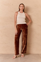 ROWEN SILK VEVELT PANT - RUSSET