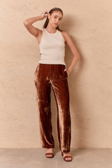 ROWEN SILK VEVELT PANT - RUSSET