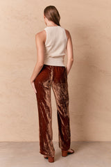 ROWEN SILK VEVELT PANT - RUSSET