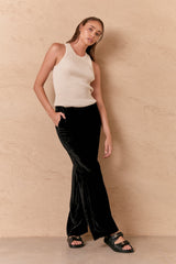 ROWEN SILK VELVET PANT - BLACK