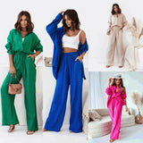 Faya || European And American Ins Style Solid Color Leisure Fashion Long Sleeve Blouse And Pants
