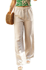 Apricot Linen-Blend Drawstring Waist Loose Pants