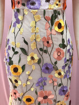 Round Neck Embroidered Three-dimensional Flower Mid-length Dress
