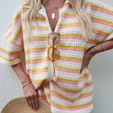 Luna || Contrast Color Top Lapel Shirt Striped Shorts Suit