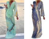 Printed V-neck Chiffon Beach Dress