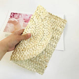 Beach Luxe Cornhusk Woven Straw Clutch Accessories Beige