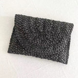Beach Luxe Cornhusk Woven Straw Clutch Accessories Black