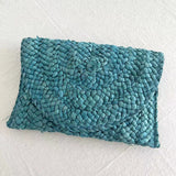 Beach Luxe Cornhusk Woven Straw Clutch Accessories Blue