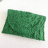 Beach Luxe Cornhusk Woven Straw Clutch Accessories Green