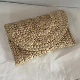 Beach Luxe Cornhusk Woven Straw Clutch Accessories Khaki