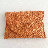 Beach Luxe Cornhusk Woven Straw Clutch Accessories Orange