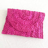 Beach Luxe Cornhusk Woven Straw Clutch Accessories Red
