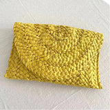 Beach Luxe Cornhusk Woven Straw Clutch Accessories Yellow