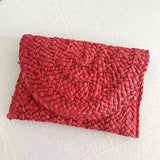 Beach Luxe Cornhusk Woven Straw Fashion Clutch Vacation Accessories Watermelon Red