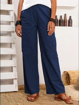 Beach Luxe Cotton And Linen Multi-pocket Cotton And Linen Casual Pants Dark Blue / 2XL
