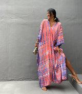 Beach Luxe Cotton Beach Cover-up Robe Dress 730 11 Red / Average Size