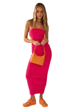 Beach Luxe Women's Knitted Tube Top Hollow-out Slim-fit Sheath Dress Clothing
