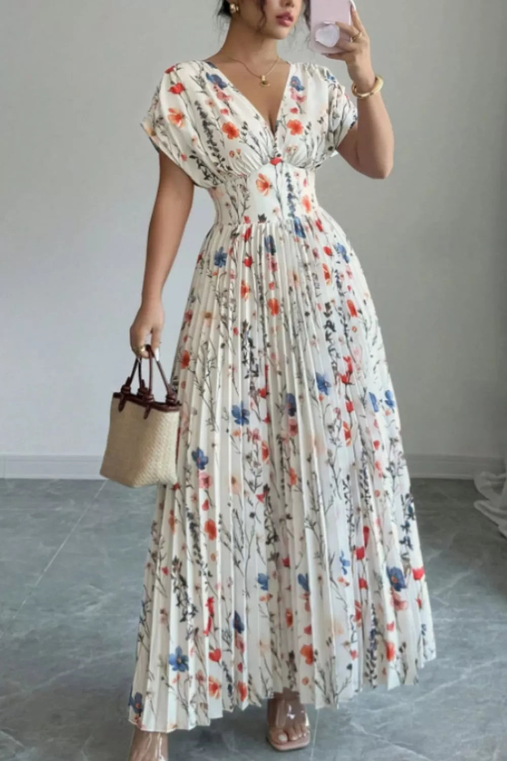 Floral Print Pleated Maxi Dress – Beach Luxe