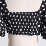 Puff Sleeve Top High Waist Slit Polka Dot Printed Skirt & Top