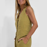 Vest Suits V-neck Botton Sleeveless Top And Loose Straight Trousers