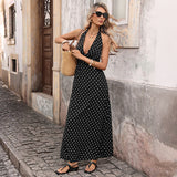 Dot Slim V-neck Long Dresses