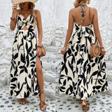 Lillian || European And American Summer Women's Hollow Pleated Halterneck Printed Dress