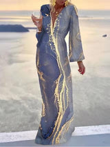 Printed V-neck Chiffon Beach Dress