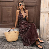 Dot Slim V-neck Long Dresses