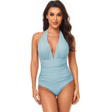 Pleated Neck One-piece Swimsuit