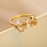 Golden Flower Branch And Leaf Adjustable Ring