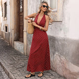 Dot Slim V-neck Long Dresses