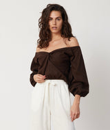 BEFORE ANYONE ELSE AMYRIS LINEN TOP - COFFEE Shirts & Tops
