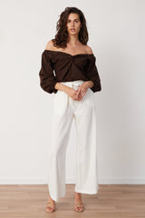 BEFORE ANYONE ELSE AMYRIS LINEN TOP - COFFEE Shirts & Tops