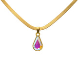 Colorful Crystal Water Drop Pendant Stainless Steel Snake Chain Necklace