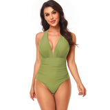Pleated Neck One-piece Swimsuit
