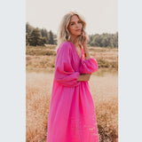 Women's V-neck Loose Lantern Sleeve Dress